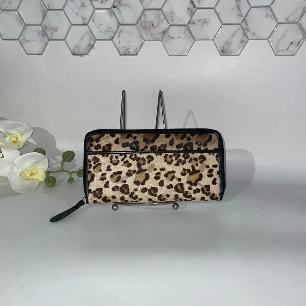 Michael Rome Leopard Print Fur Zippy Clutch/Wallet